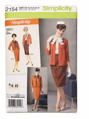 Simplicity 2154 Retro 1960s Blouse Skirt Jacket Cardigan Pattern 16-24 Uncut